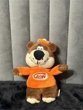 💞4/$35- A&W Root Beer Mascot Bear Plush Orange Sweater Promo Toy Rooty